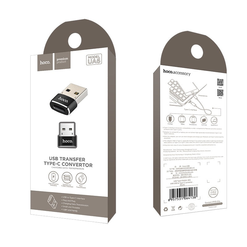 Hoco Adapter USB-A to Type-C «UA6» charging data transfer convertor Hoco Adapter USB-A to Type-C «UA6» charging data transfer convertor